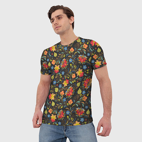 Мужская футболка Хохломские цветочки / 3D-принт – фото 3