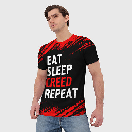 Мужская футболка Eat Sleep Creed Repeat - Краски / 3D-принт – фото 3