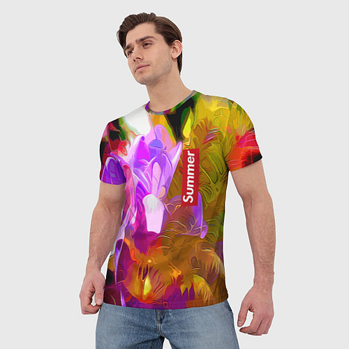 Мужская футболка Красочный цветочный узор Лето Colorful Floral Patt / 3D-принт – фото 3