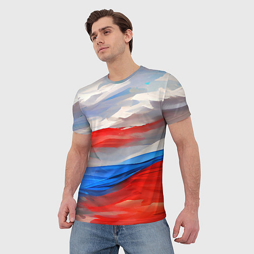 Мужская футболка Флаг России в красках / 3D-принт – фото 3