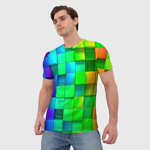 Мужская футболка РАЗНОЦВЕТНЫЕ КУБИКИ MULTICOLORED CUBES / 3D-принт – фото 3