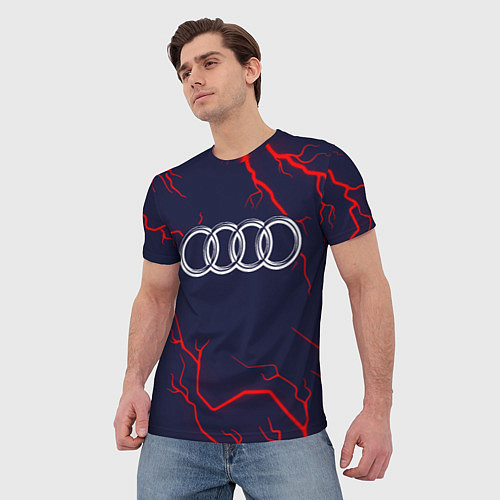 Мужская футболка Символ AUDI на фоне грозы / 3D-принт – фото 3