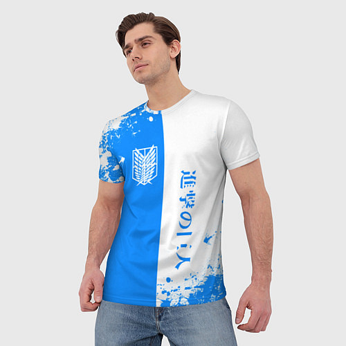 Мужская футболка Атака титанов два цвета - голубой белый / 3D-принт – фото 3