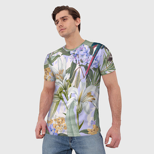 Мужская футболка Цветы Фиолетовые Дикие Джунгли / 3D-принт – фото 3