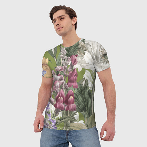 Мужская футболка Цветы Ностальгический Весенний Узор / 3D-принт – фото 3