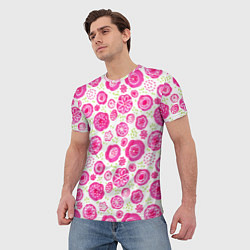 Футболка мужская Яркие розовые цветы в дудл стиле, абстракция, цвет: 3D-принт — фото 2