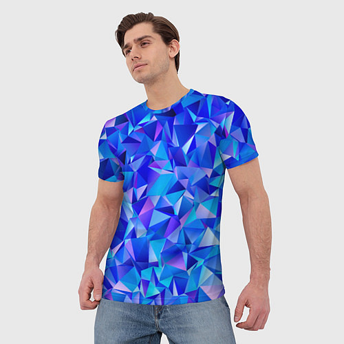 Мужская футболка СИНЕ-ГОЛУБЫЕ полигональные кристаллы / 3D-принт – фото 3