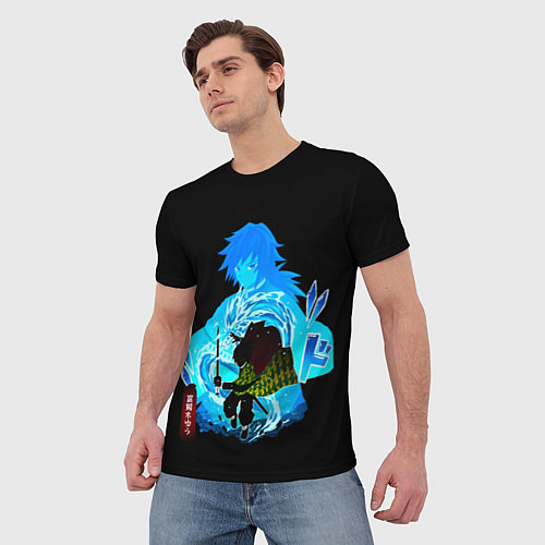 Мужская футболка Томиока Гию Клинок рассекающий демонов / 3D-принт – фото 3