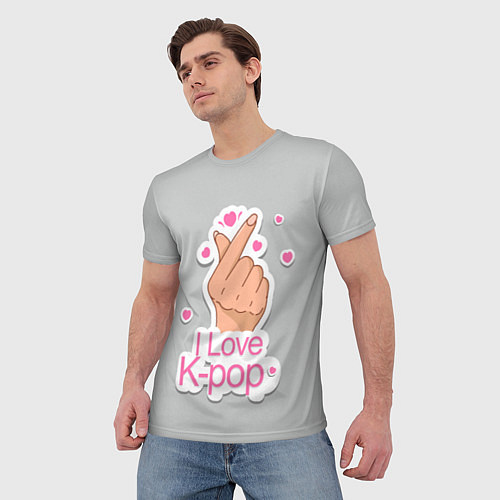 Мужская футболка Я люблю K-pop - жест Хани / 3D-принт – фото 3