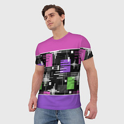 Футболка мужская Розово-фиолетовый геометрические фигуры и полосы, цвет: 3D-принт — фото 2