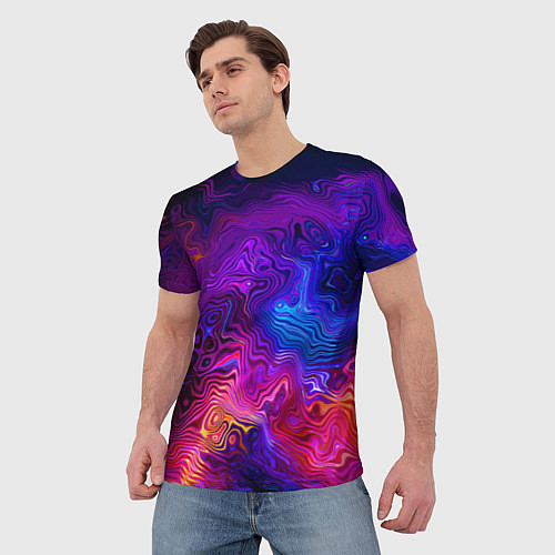 Мужская футболка Цветные неоновые разводы на воде Авангард Colored / 3D-принт – фото 3