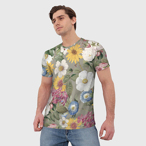 Мужская футболка Цветы Красочный Вечерний Узор / 3D-принт – фото 3
