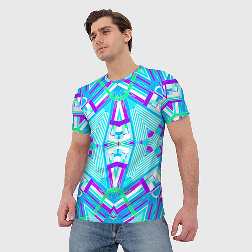 Мужская футболка Геометрический орнамент в голубых тонах / 3D-принт – фото 3