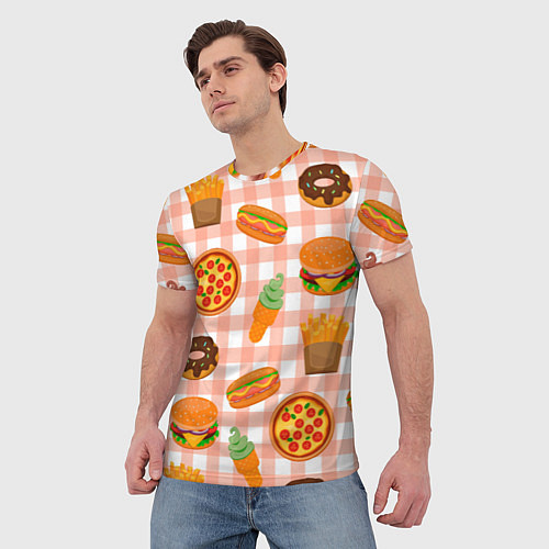 Мужская футболка PIZZA DONUT BURGER FRIES ICE CREAM pattern / 3D-принт – фото 3