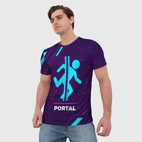 Мужская футболка Символ Portal в неоновых цветах на темном фоне / 3D-принт – фото 3