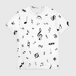 Футболка мужская Нотные Знаки Черные на Белом, цвет: 3D-принт