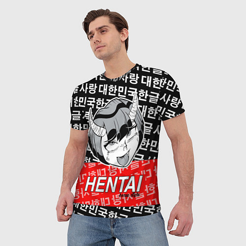 Мужская футболка HENTAI AHEGAO ХЕНТАЙ АХЭГАО / 3D-принт – фото 3