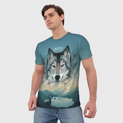 Мужская футболка Серый волк - голова / 3D-принт – фото 3
