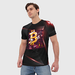 Футболка мужская Биткоин на фоне стены Bitcoin, цвет: 3D-принт — фото 2