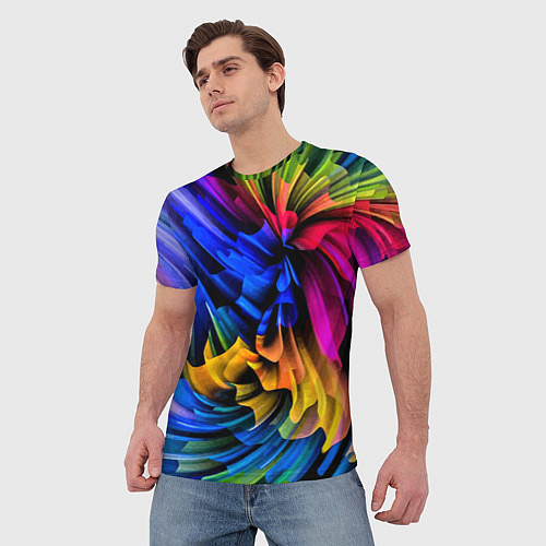 Мужская футболка Абстрактная неоновая композиция Abstract neon comp / 3D-принт – фото 3