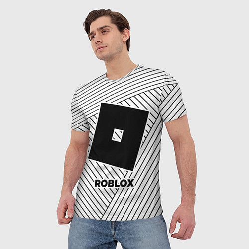 Мужская футболка Символ Roblox на светлом фоне с полосами / 3D-принт – фото 3