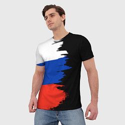 Футболка мужская Российский триколор на темном фоне, цвет: 3D-принт — фото 2