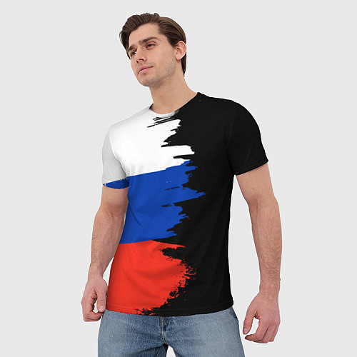 Мужская футболка Российский триколор на темном фоне / 3D-принт – фото 3