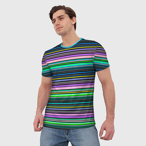Мужская футболка Яркие неоновые тонкие полосы / 3D-принт – фото 3