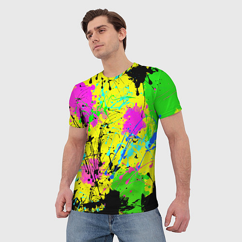 Мужская футболка Абстрактная картина в разноцветный неоновых тонах / 3D-принт – фото 3