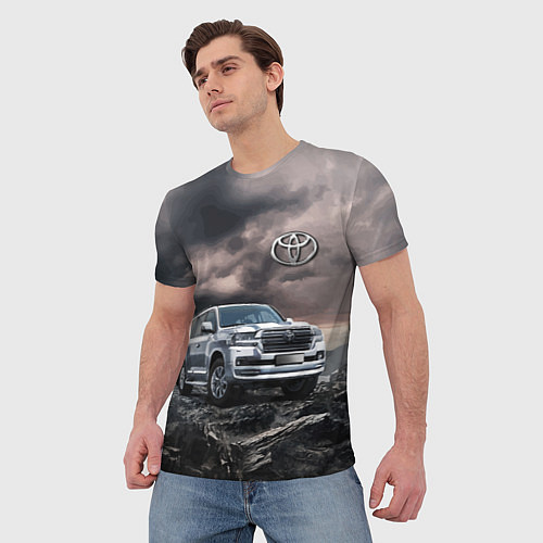 Мужская футболка Toyota Land Cruiser 200 среди скал / 3D-принт – фото 3