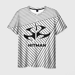 Футболка мужская Символ Hitman на светлом фоне с полосами, цвет: 3D-принт