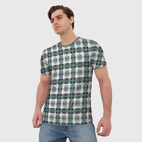 Мужская футболка Серо-зеленый клетчатый узор шотландка / 3D-принт – фото 3