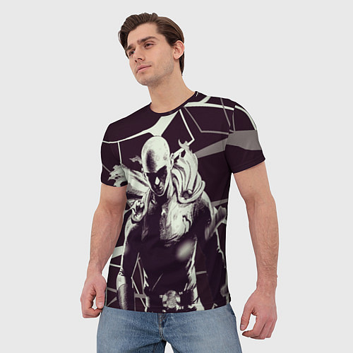 Мужская футболка Ванпанчмен - на черно-белом фоне / 3D-принт – фото 3