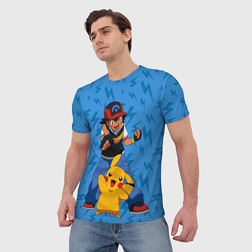 Мужская футболка Эш Кетчум и Пикачу / 3D-принт – фото 3