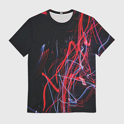 Футболка мужская Неоновые лучи в абстракции - Красный и синий, цвет: 3D-принт