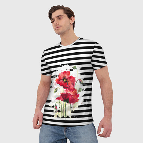 Мужская футболка Red poppies Акварельные цветы / 3D-принт – фото 3