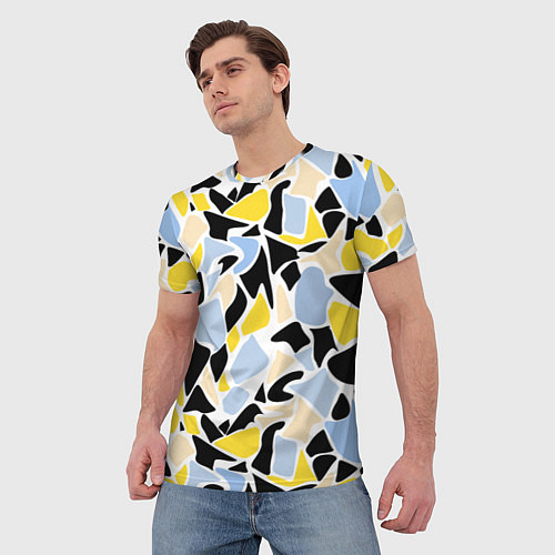 Мужская футболка Абстрактный узор в желто-голубых тонах на черном ф / 3D-принт – фото 3
