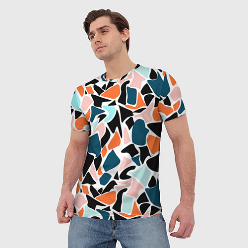 Мужская футболка Абстрактный современный разноцветный узор в оранже / 3D-принт – фото 3