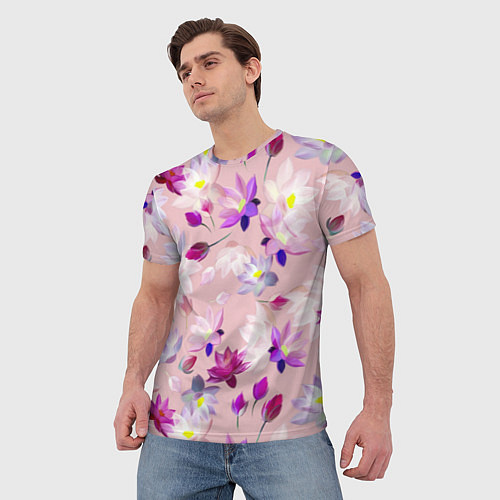 Мужская футболка Цветы Разноцветные Лотосы / 3D-принт – фото 3
