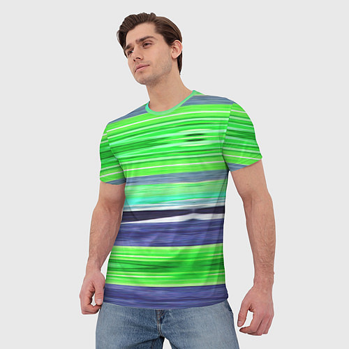Мужская футболка Сине-зеленые абстрактные полосы / 3D-принт – фото 3