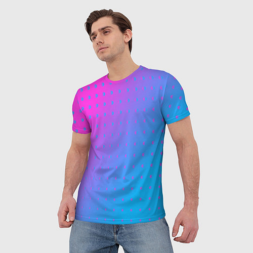 Мужская футболка Закат и капли, диагональный градиент с сеткой дотс / 3D-принт – фото 3