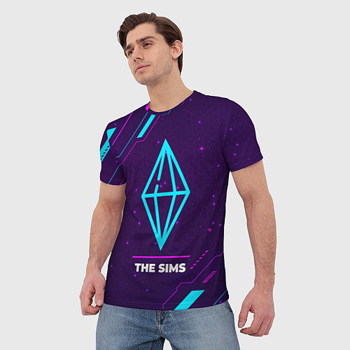 Мужская футболка Символ The Sims в неоновых цветах на темном фоне / 3D-принт – фото 3