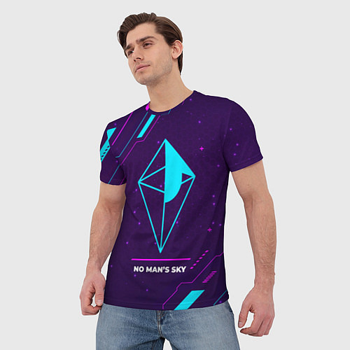 Мужская футболка Символ No Mans Sky в неоновых цветах на темном фон / 3D-принт – фото 3