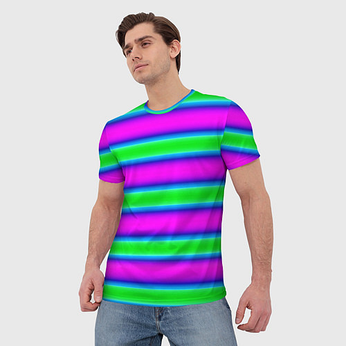 Мужская футболка Зеленый и фиолетовые яркие неоновые полосы striped / 3D-принт – фото 3