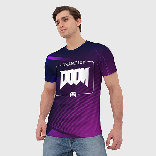 Мужская футболка Doom Gaming Champion: рамка с лого и джойстиком на / 3D-принт – фото 3
