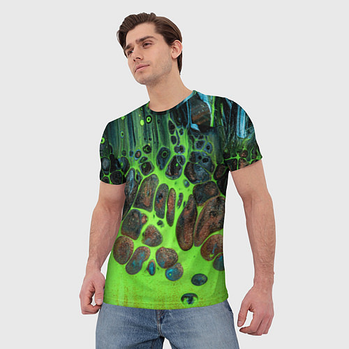 Мужская футболка Неоновый песок и камни - Зелёный / 3D-принт – фото 3