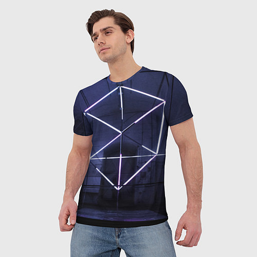 Мужская футболка Неоновый прерывистый куб во тьме - Фиолетовый / 3D-принт – фото 3
