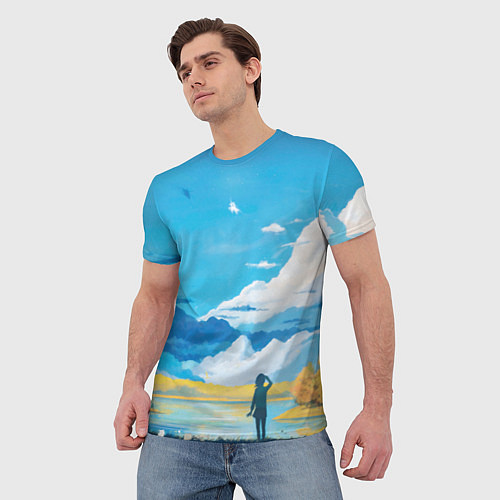 Мужская футболка Горное озеро осенним днём / 3D-принт – фото 3