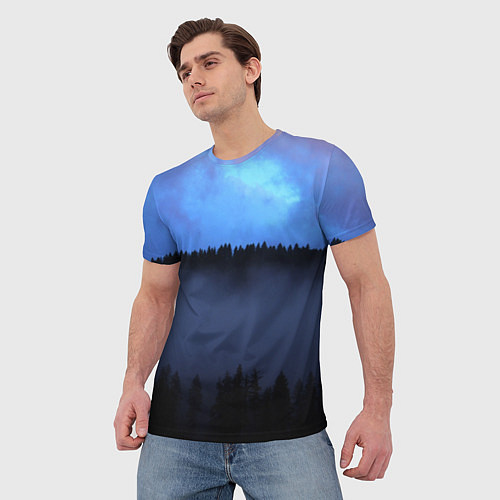 Мужская футболка Неоновое небо над лесом / 3D-принт – фото 3