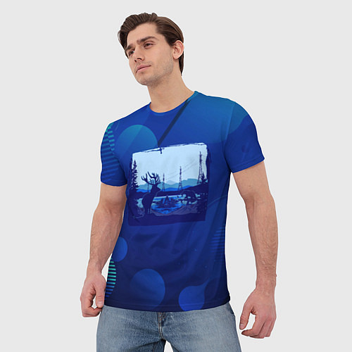 Мужская футболка Лось на фоне города / 3D-принт – фото 3